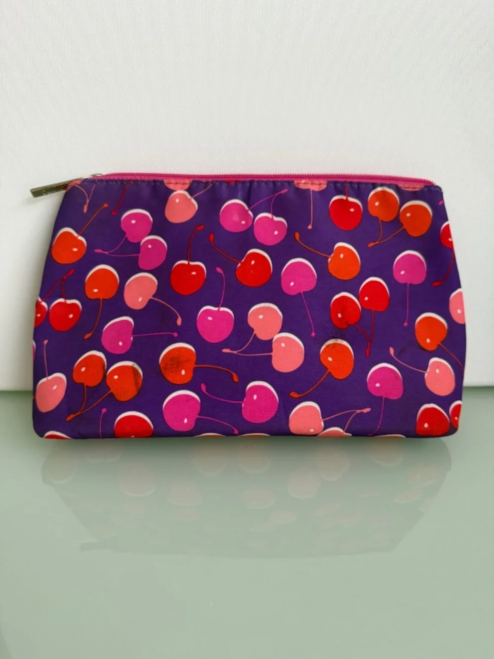 Clinique Purple Cherry Print Cosmetic Makeup Bag Travel Pouch